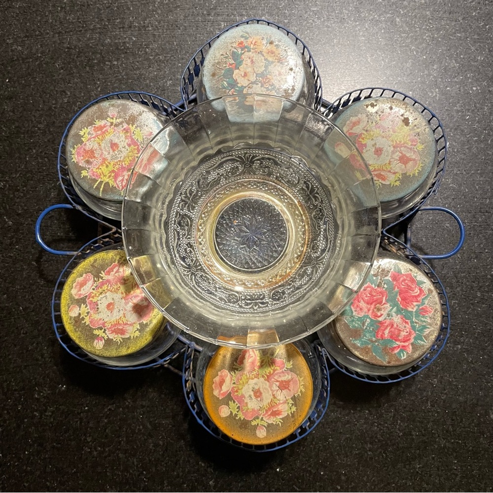Vintage Goodman Bros. Jelly Jars with tray and bowl